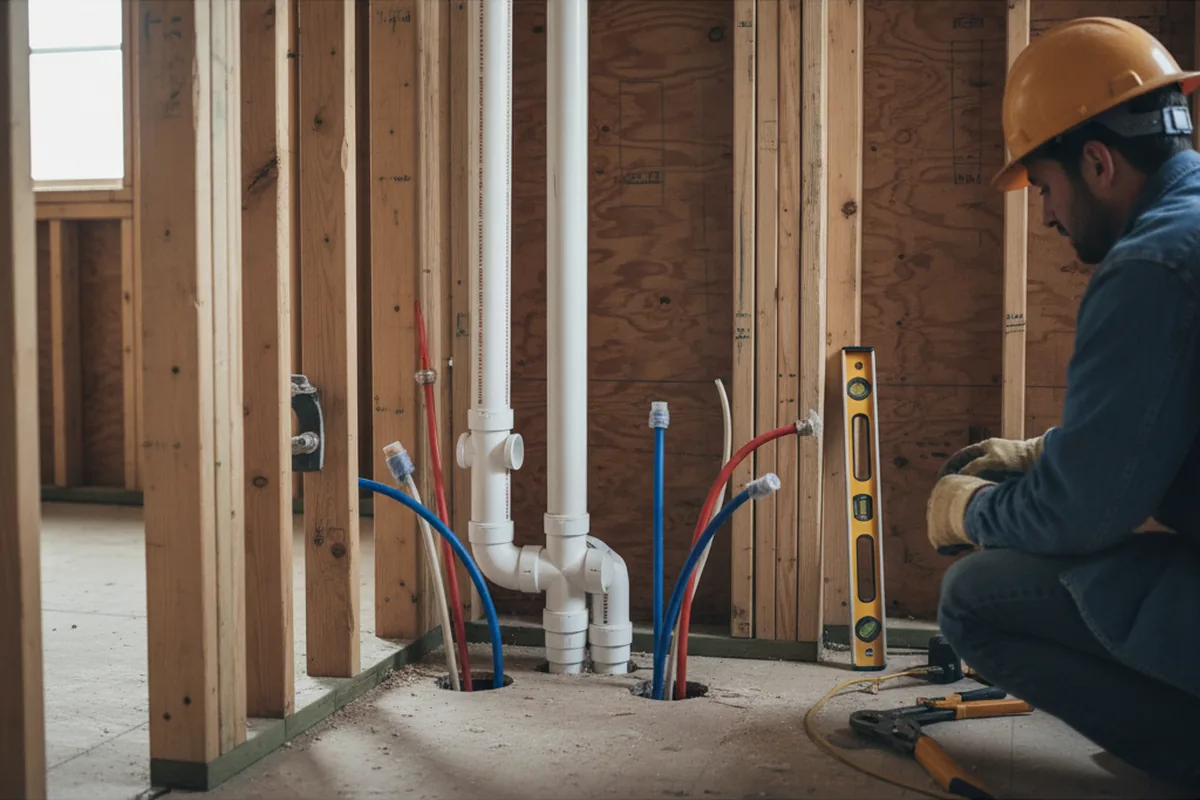 Drain and supply rough-in during Leak Detection in Genesee Depot